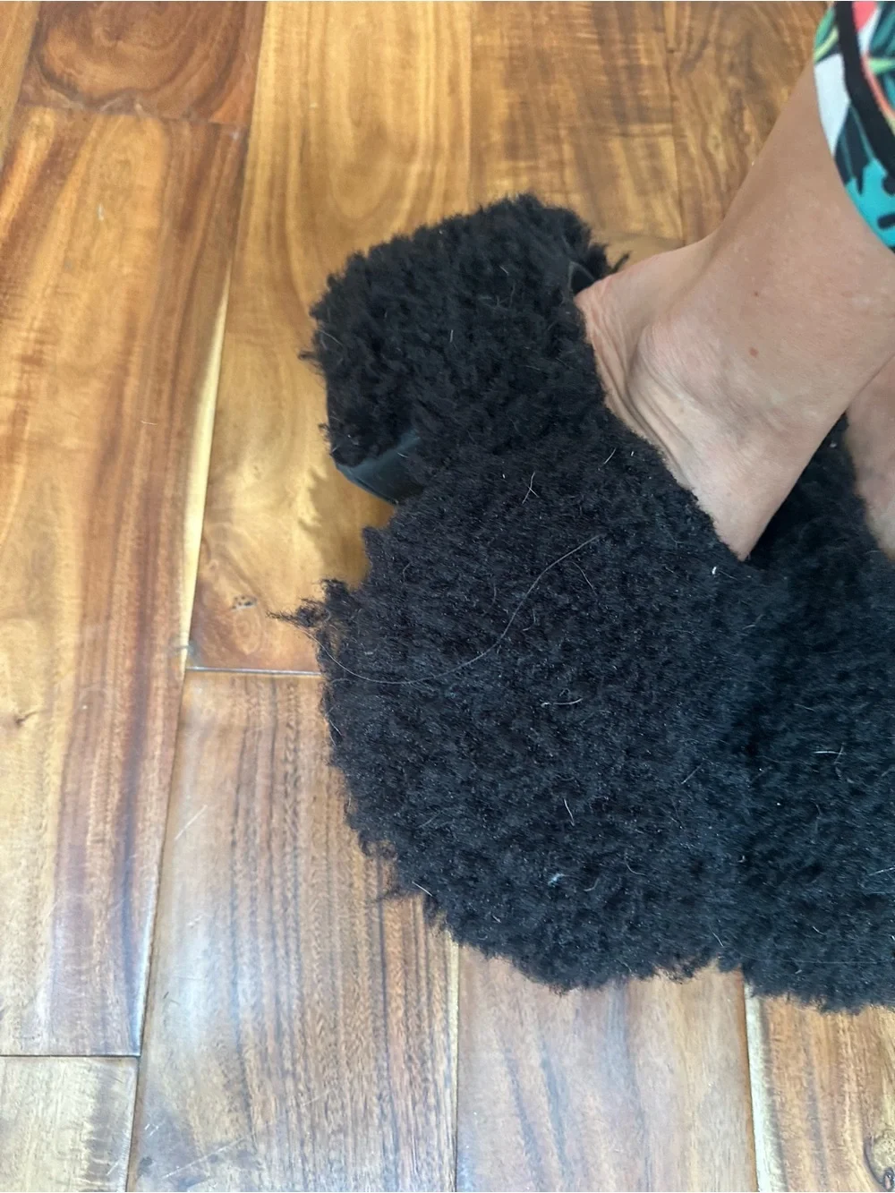 Black fluffy faux fur platform crocs 7
